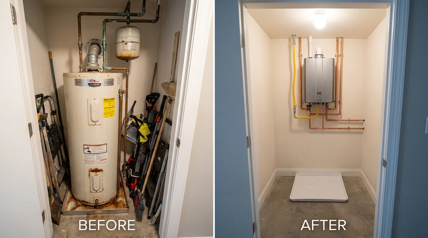 Tank water heater versus wall-mounted tankless unit comparison for Kingston, OK homeowners