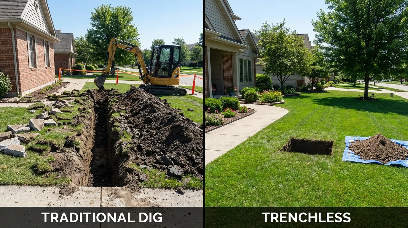 Trenchless sewer repair with minimal yard damage versus traditional excavation in Kingston, OK
